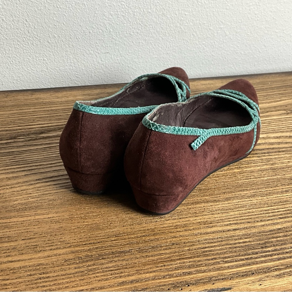 Faryl Robbin Brown Suede and Turquoise Leather Wedges - Picture 5 of 8